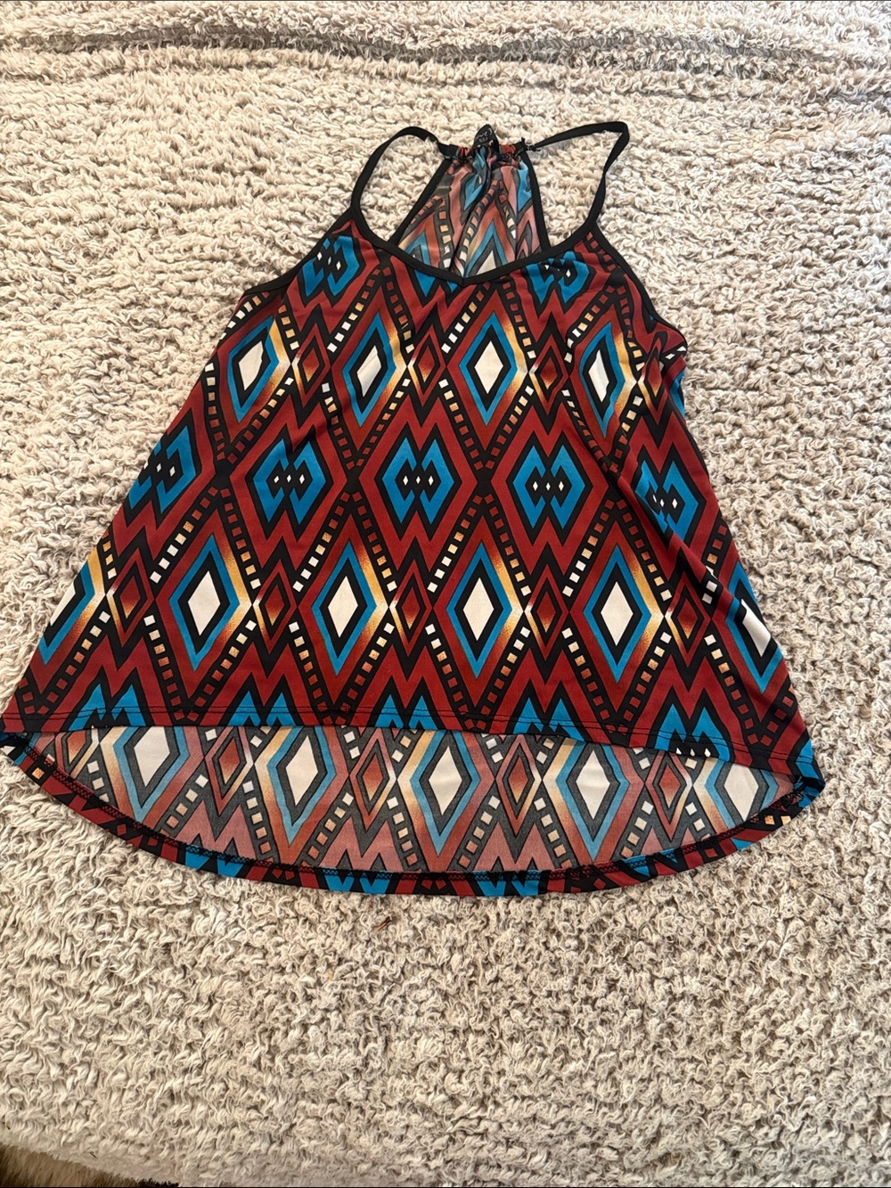 Sleeveless Aztec Print Tank Top - Rust & Blue
